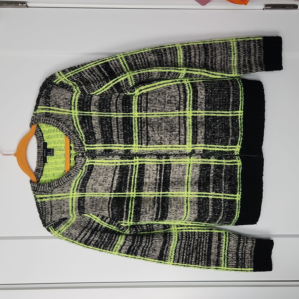 Forever 21 Sweater Womens Plaid Full Zip Thick Cardigan Size Medium Green Black